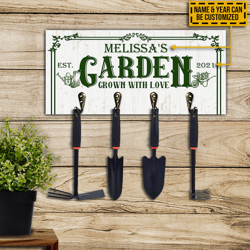 Gardening Tools Rack Grown With Love Personalized Custom Wood Key Holder