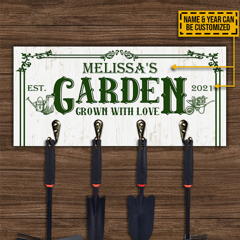Gardening Tools Rack Grown With Love Personalized Custom Wood Key Holder