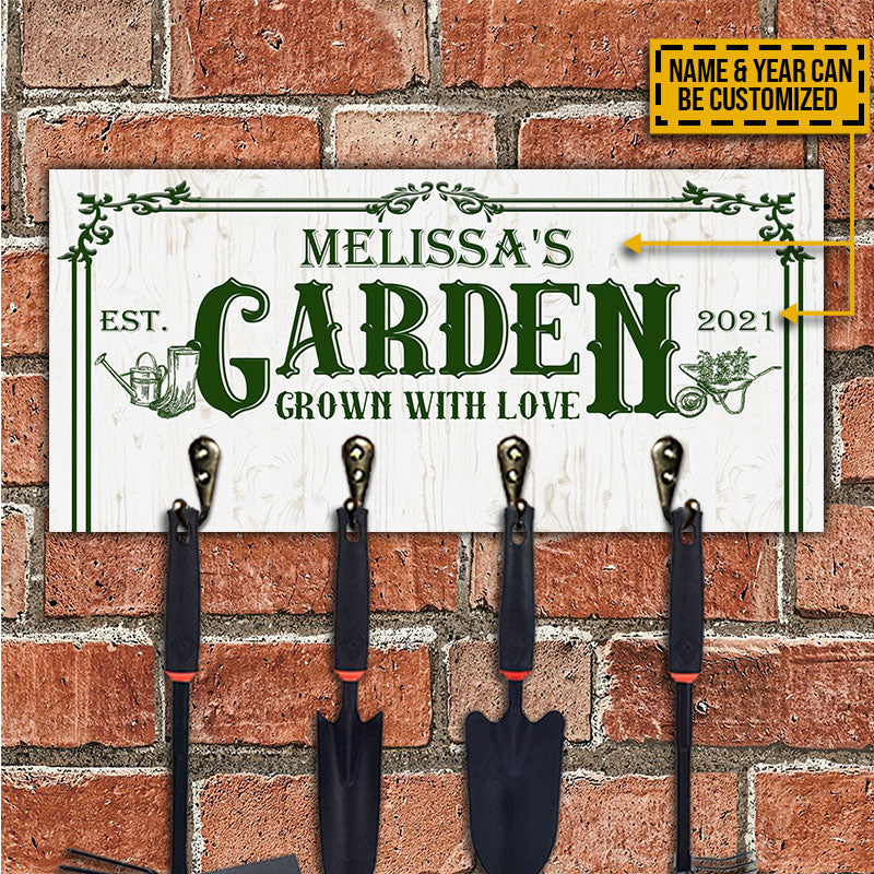 Gardening Tools Rack Grown With Love Personalized Custom Wood Key Holder