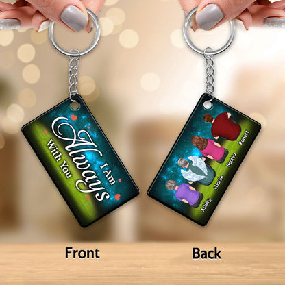 Family Memorial Sitting Back View Green And Blue Remembrance Gift Personalized Keychain