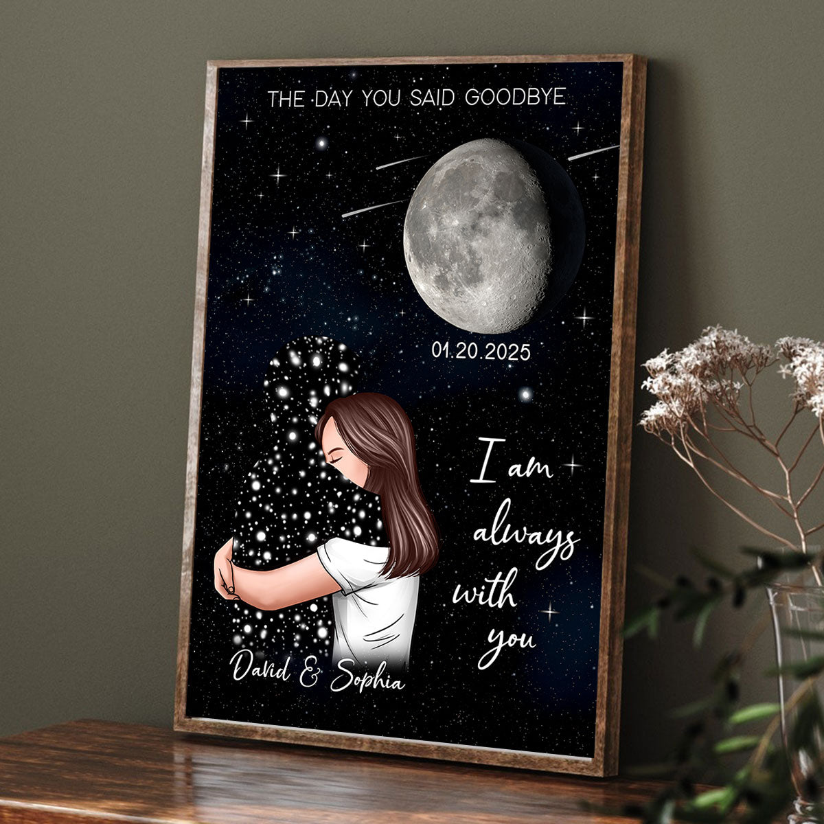 The Day You Said Goodbye Woman With Lost Loved One Memorial Moon Phase Personalized Poster