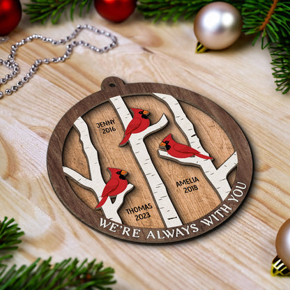 Cardinals Birch Tree Christmas Memorial Personalized 2-Layer Wooden Ornament, Sympathy Gift, Memorial Gift