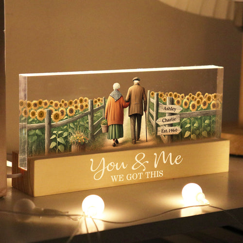 Old Couple Walking Growing Old Together Since Personalized Acrylic Block LED Night Light, Heartfelt Gift For Couple, For Him, For Her, Boyfriend, Girlfriend, Husband, Wife