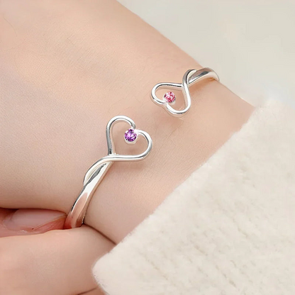 The Love Between Grandmother & Granddaughter - Personalized Gem Heart Cuff Bracelet
