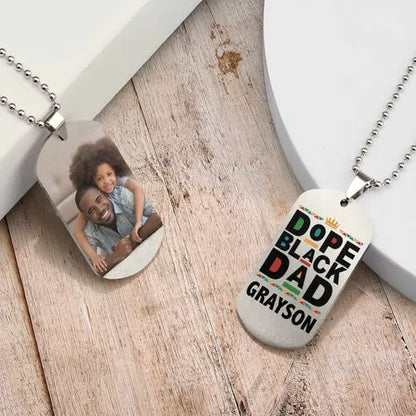 Gift For Dad Dope Black Dad - Personalized Photo Dog Tag Necklace Keychain The Next Custom Gift
