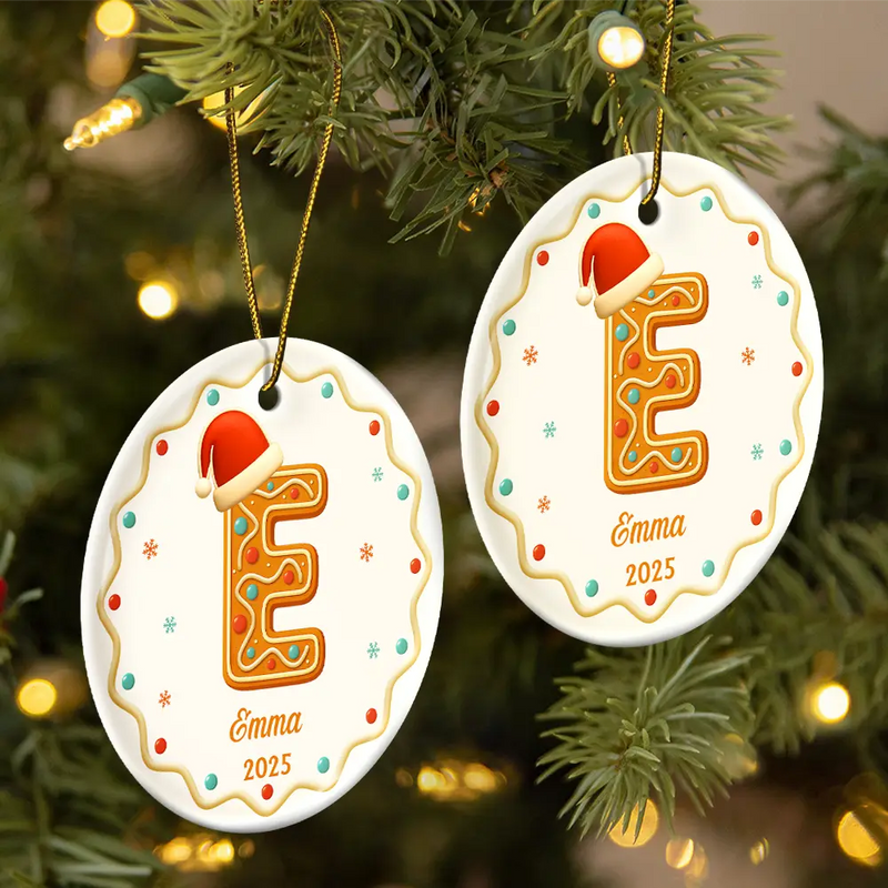 Gingerbread Letters With Santa Hat 2025 - Personalized Circle Acrylic Ornament