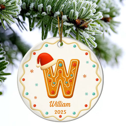 Gingerbread Letters With Santa Hat 2025 - Personalized Circle Acrylic Ornament