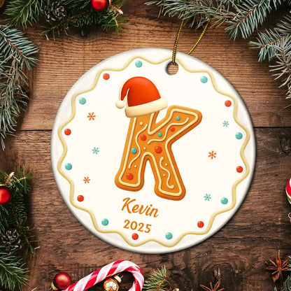 Gingerbread Letters With Santa Hat 2025 - Personalized Circle Acrylic Ornament