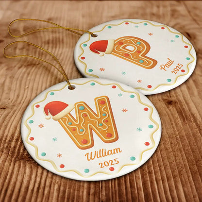 Gingerbread Letters With Santa Hat 2025 - Personalized Circle Acrylic Ornament