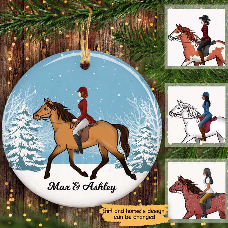 Girl And Her Horse Personalized Christmas Decorative Circle Ornament ornament The Next Custom Gift