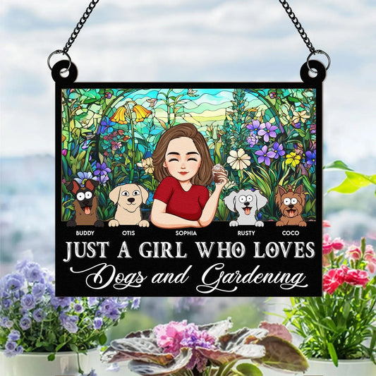 Girl Who Loves Dogs And Gardening - Personalized Window Hanging Suncatcher Ornament Hanging Suncatcher Ornament The Next Custom Gift