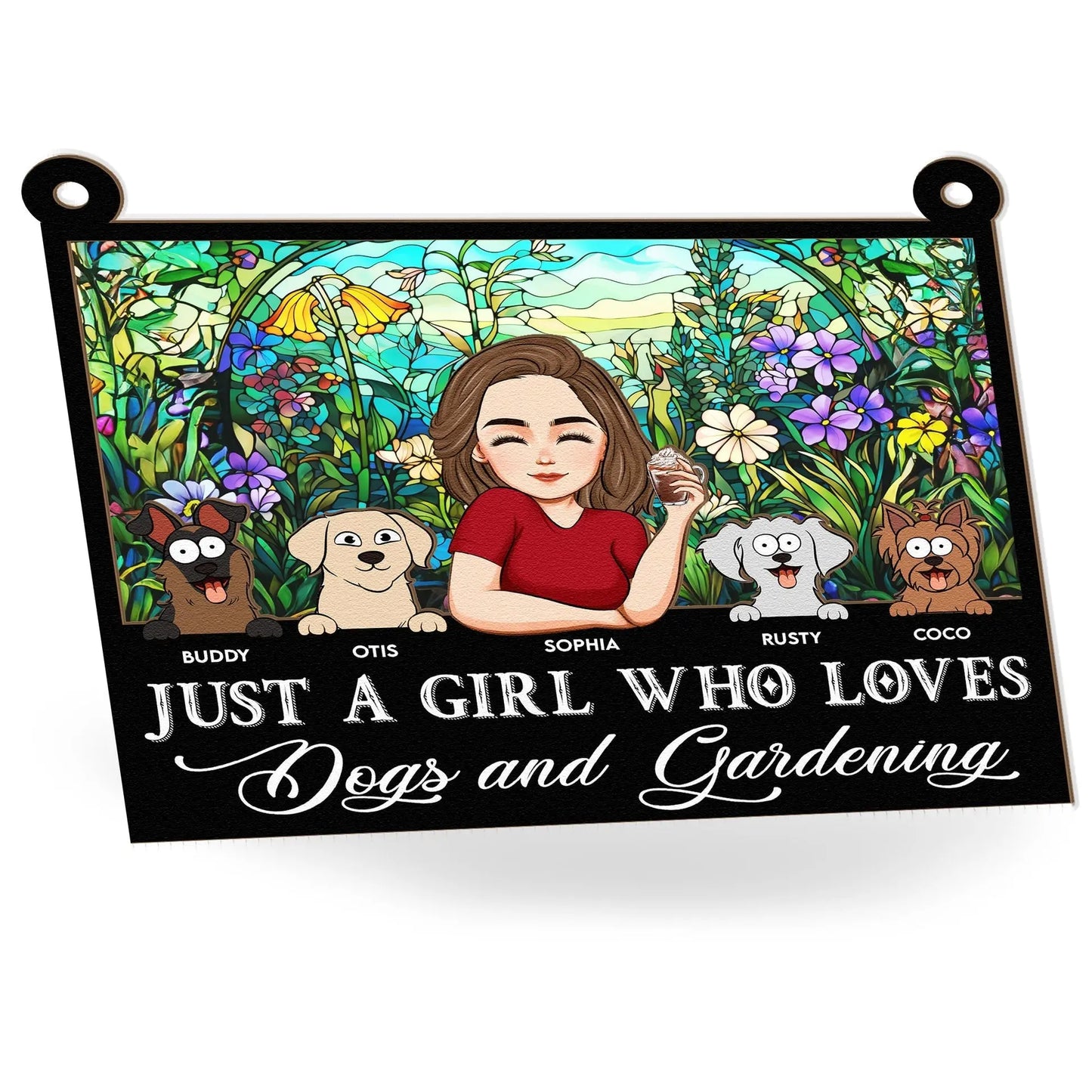 Girl Who Loves Dogs And Gardening - Personalized Window Hanging Suncatcher Ornament Hanging Suncatcher Ornament The Next Custom Gift