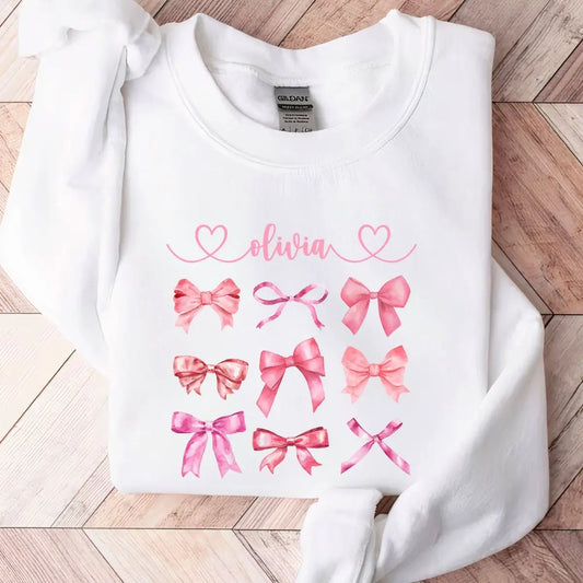 Girls - Coquette Pink Bow - Personalized Unisex T-Shirt (LH) Shirts & Tops The Next Custom Gift