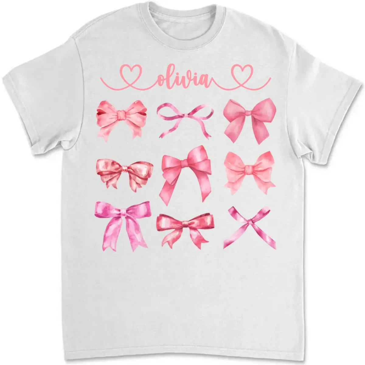 Girls - Coquette Pink Bow - Personalized Unisex T-Shirt (LH) Shirts & Tops The Next Custom Gift