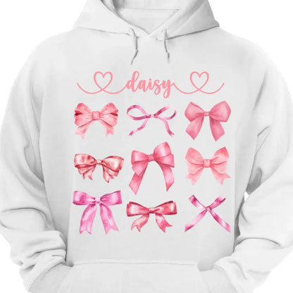 Girls - Coquette Pink Bow - Personalized Unisex T-Shirt (LH) Shirts & Tops The Next Custom Gift