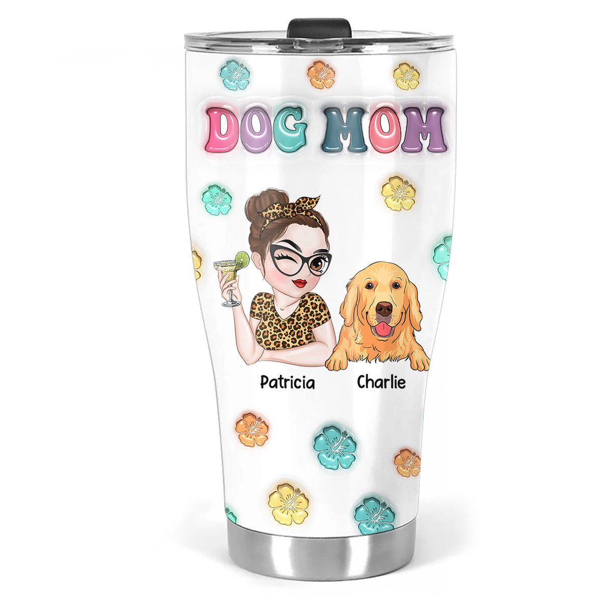 Dog Mom Summer - Personalized Custom 3D Inflated Effect Tumbler