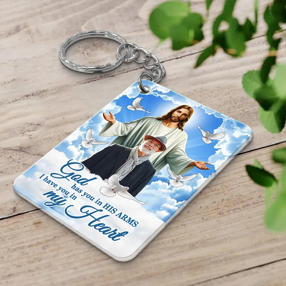 God Has You In His Arms Sky Memorial Sympathy Gift Remembrance Keepsake Photo Inserted Personalized Acrylic Keychain Keychain The Next Custom Gift