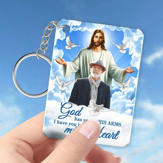 God Has You In His Arms Sky Memorial Sympathy Gift Remembrance Keepsake Photo Inserted Personalized Acrylic Keychain Keychain The Next Custom Gift