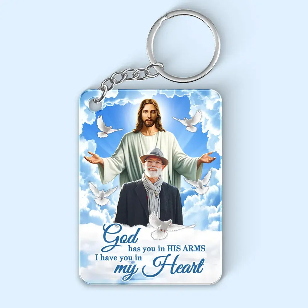 God Has You In His Arms Sky Memorial Sympathy Gift Remembrance Keepsake Photo Inserted Personalized Acrylic Keychain Keychain The Next Custom Gift