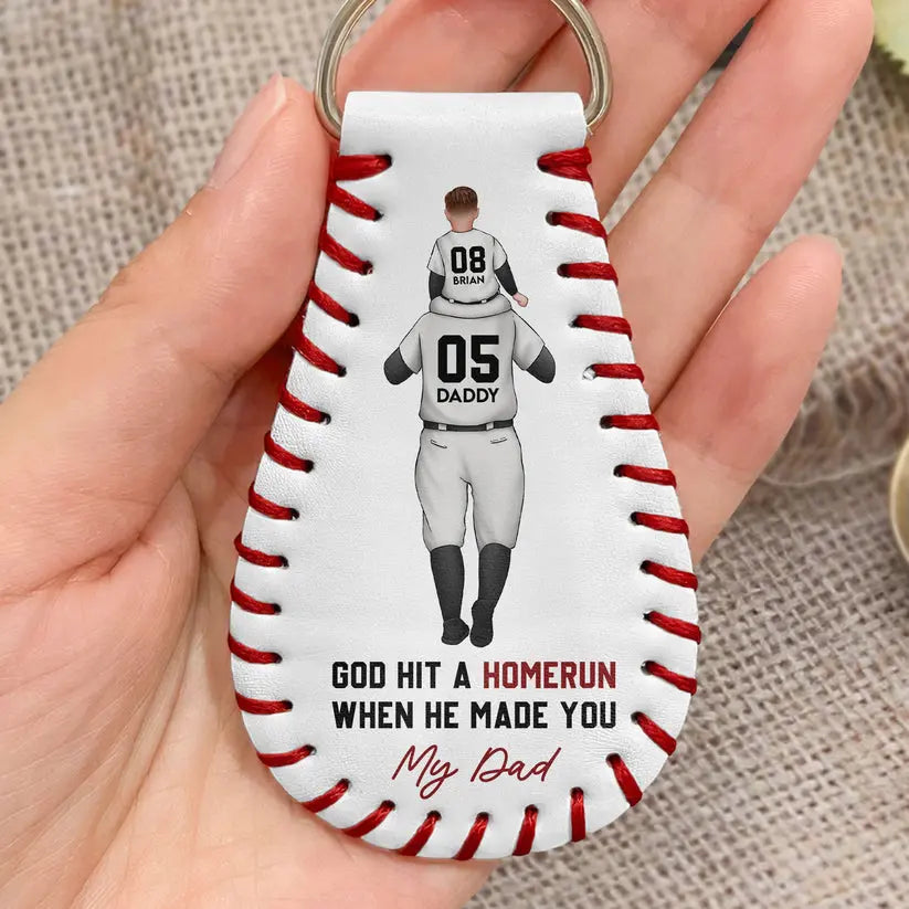 God Hit A Homerun When He Made You My Dad - Personalized Leather Baseball Keychain Keychain The Next Custom Gift