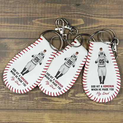 God Hit A Homerun When He Made You My Dad - Personalized Leather Baseball Keychain Keychain The Next Custom Gift