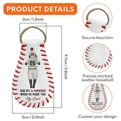 God Hit A Homerun When He Made You My Dad - Personalized Leather Baseball Keychain Keychain The Next Custom Gift