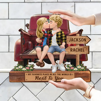 God Blessed The Broken Road Flannel Couple - Personalized Custom Shaped Wood Sign