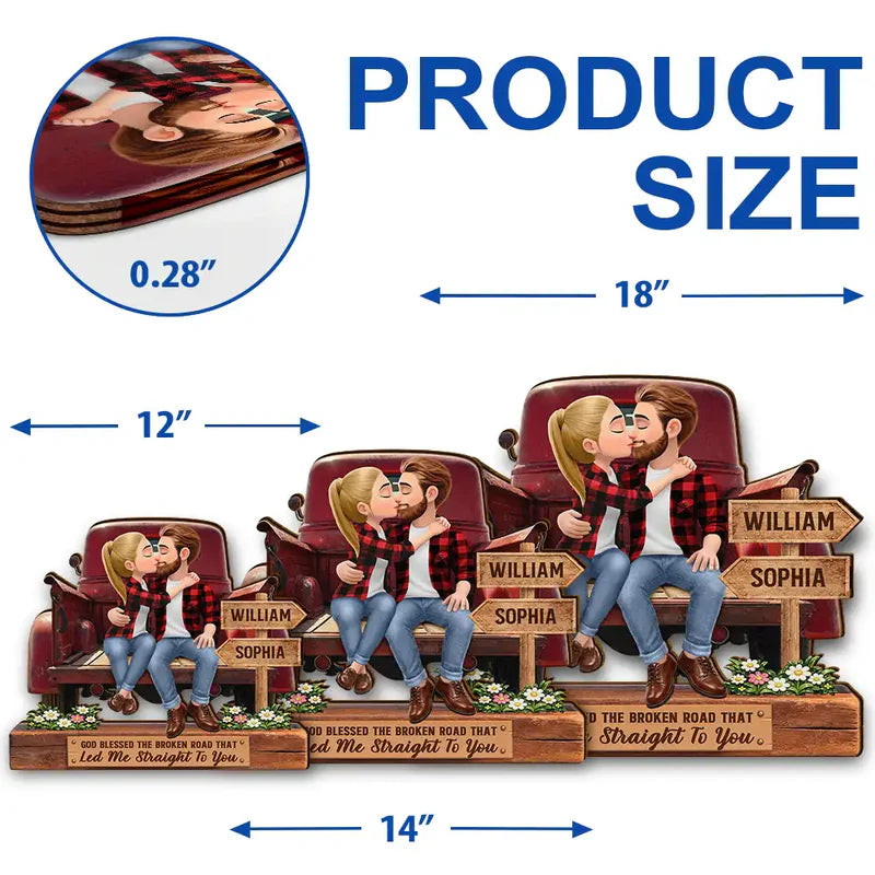 God Blessed The Broken Road Flannel Couple - Personalized Custom Shaped Wood Sign