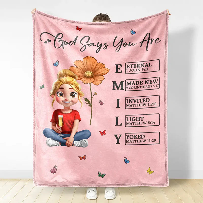 God Says I Am Bible Blanket - Personalized Fleece Blanket