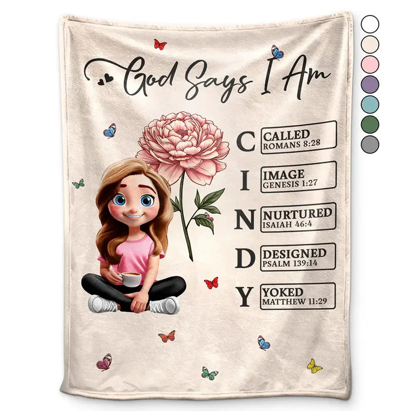 God Says I Am Bible Blanket - Personalized Fleece Blanket