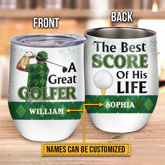 Golf Couple Golfer Best Score Custom Wine Tumbler, Couple Gift