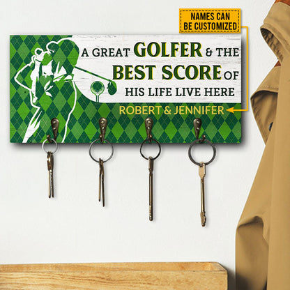 Golf Couple Golfer Best Score Live Here Personalized Custom Wood Key Holder
