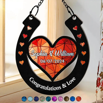 Good Luck Wedding Horseshoe - Personalized Window Hanging Suncatcher Ornament Hanging Suncatcher Ornament The Next Custom Gift