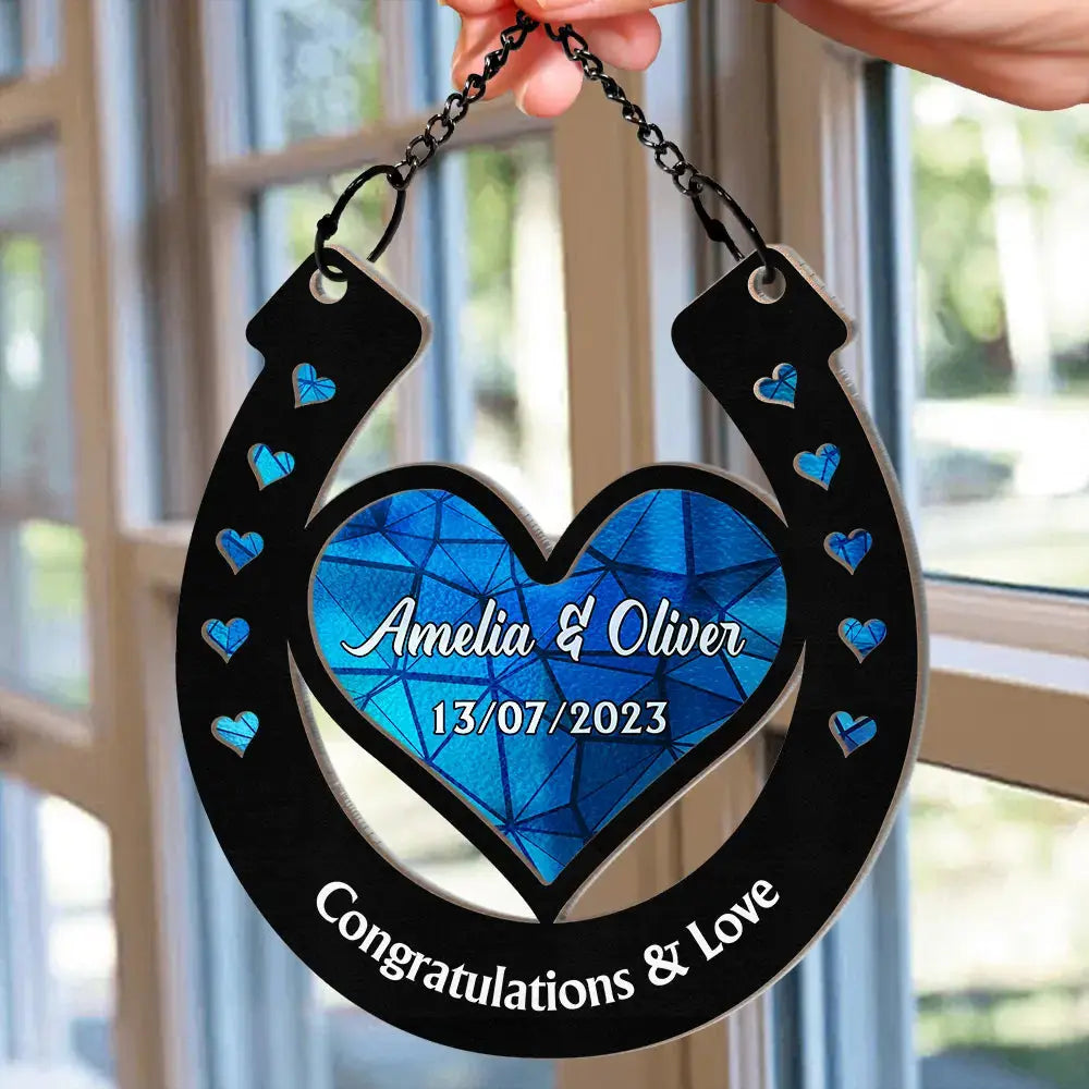 Good Luck Wedding Horseshoe - Personalized Window Hanging Suncatcher Ornament Hanging Suncatcher Ornament The Next Custom Gift