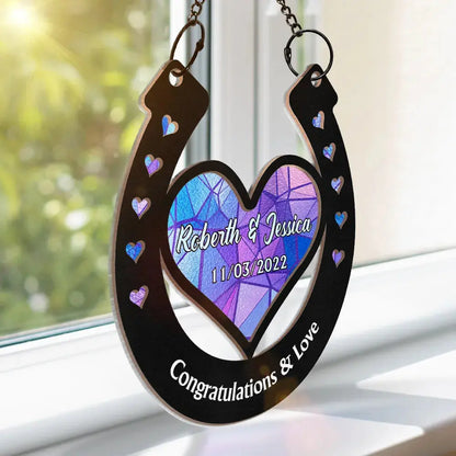 Good Luck Wedding Horseshoe - Personalized Window Hanging Suncatcher Ornament Hanging Suncatcher Ornament The Next Custom Gift