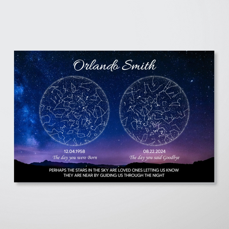 Lost Loved One Star Map Art Memorial Sympathy Gift Personalized Poster, Custom By Location And Date