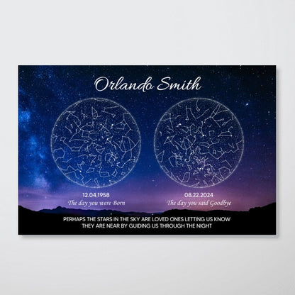 Lost Loved One Star Map Art Memorial Sympathy Gift Personalized Poster, Custom By Location And Date