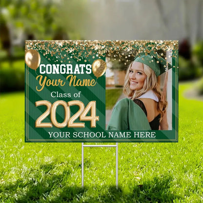 Graduate - Senior Photo Multicolor Glitter Balloon Yard Sign With Stake - Personalized Congrats 2024 Banner The Next Custom Gift