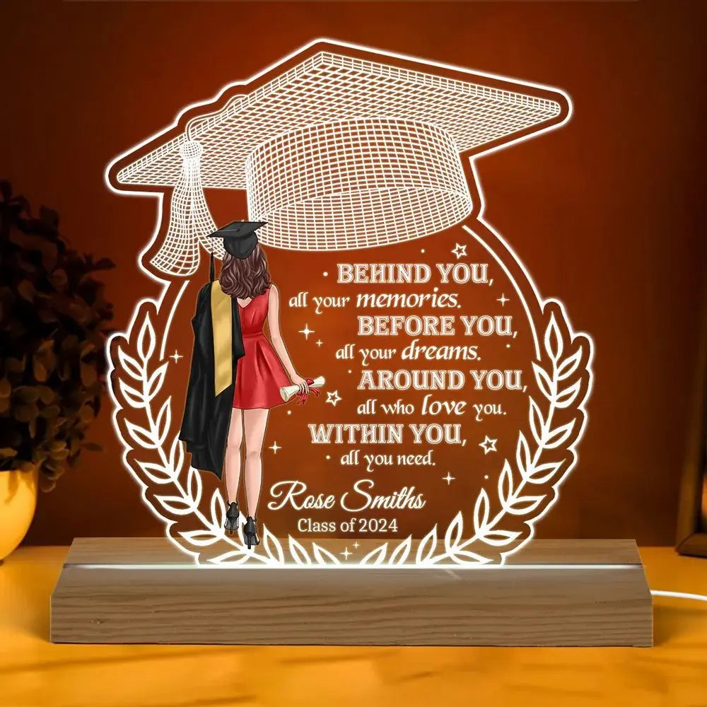 Graduation - Behind You All Your Memories - Personalized Shape Warm LED Night Light LED Night Light The Next Custom Gift