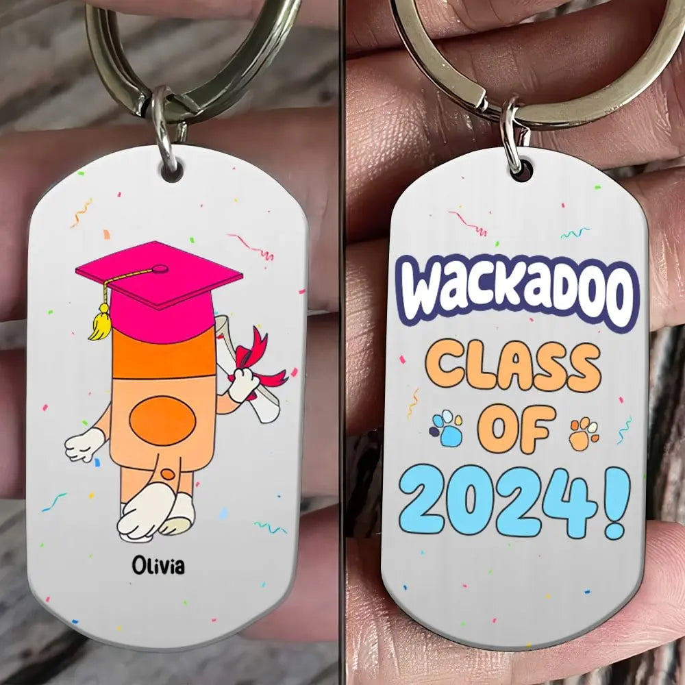 Graduation - Bluey And Bingo Wackadoo Class Of 2024 - Personalized Stainless Steel Keychain Stainless Steel Keychain The Next Custom Gift