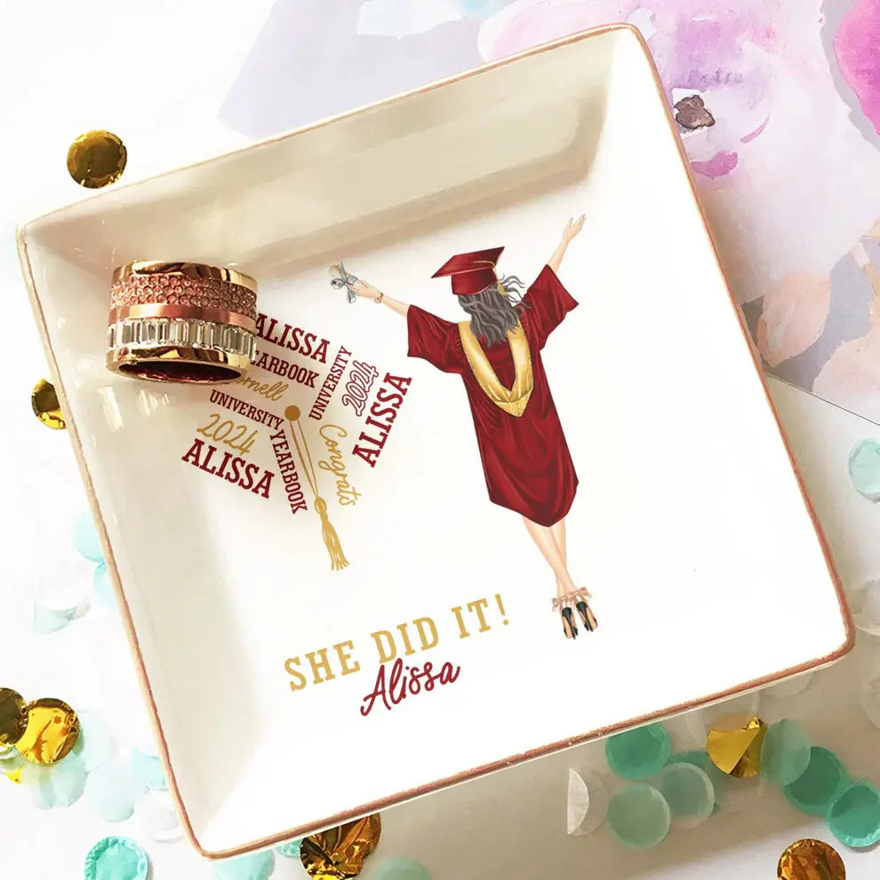 Graduation Gift She Did It - Personalized Jewelry Dish Dish The Next Custom Gift