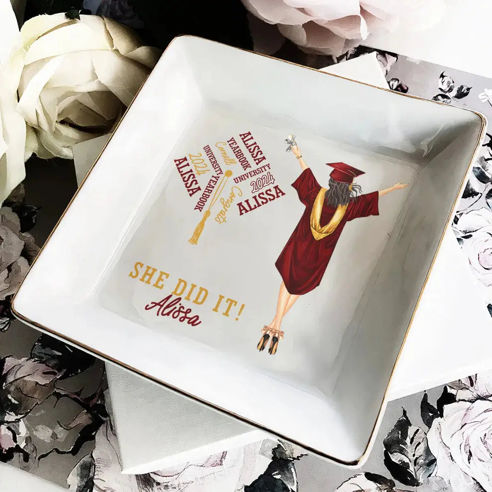 Graduation Gift She Did It - Personalized Jewelry Dish Dish The Next Custom Gift