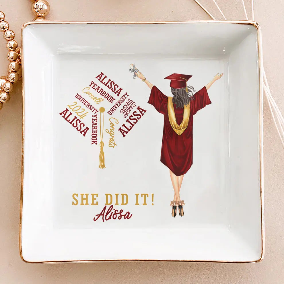 Graduation Gift She Did It - Personalized Jewelry Dish Dish The Next Custom Gift