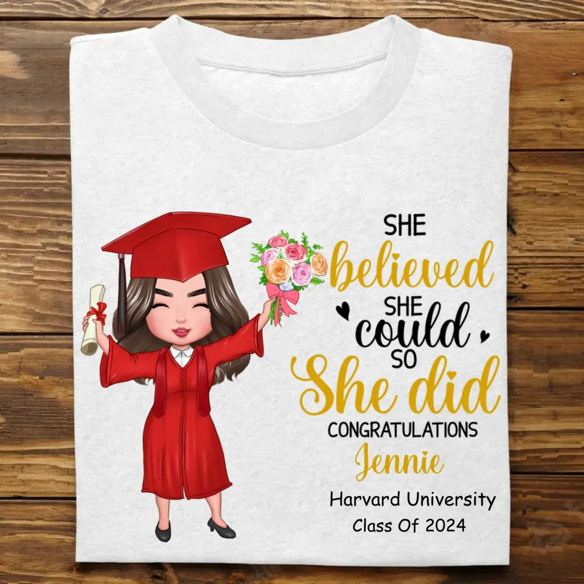 Graduation - She Believed She Could So She Did Congratulations  - Personalized Tshirt  The Next Custom Gift