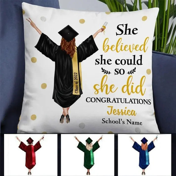 Graduation - She Belived She Could - Personalized Pillow Pillow The Next Custom Gift