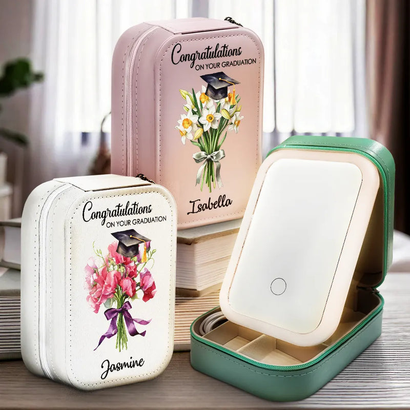 Graduation Birth Flower Bouquet - Personalized Makeup Box With LED Mirror