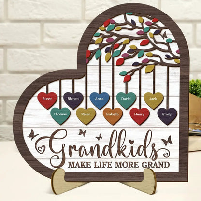 Grandkids - Grandkids Make Life Grand - Personalized 2-Layered Wooden Plaque With Stand(AQ)  The Next Custom Gift