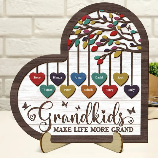 Grandkids - Grandkids Make Life Grand - Personalized 2-Layered Wooden Plaque With Stand(AQ)  The Next Custom Gift