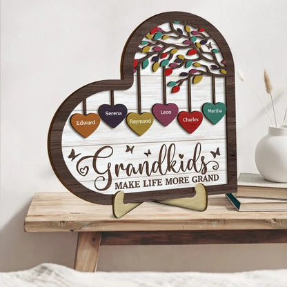 Grandkids - Grandkids Make Life Grand - Personalized 2-Layered Wooden Plaque With Stand(AQ)  The Next Custom Gift