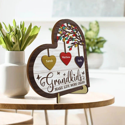 Grandkids - Grandkids Make Life Grand - Personalized 2-Layered Wooden Plaque With Stand(AQ)  The Next Custom Gift